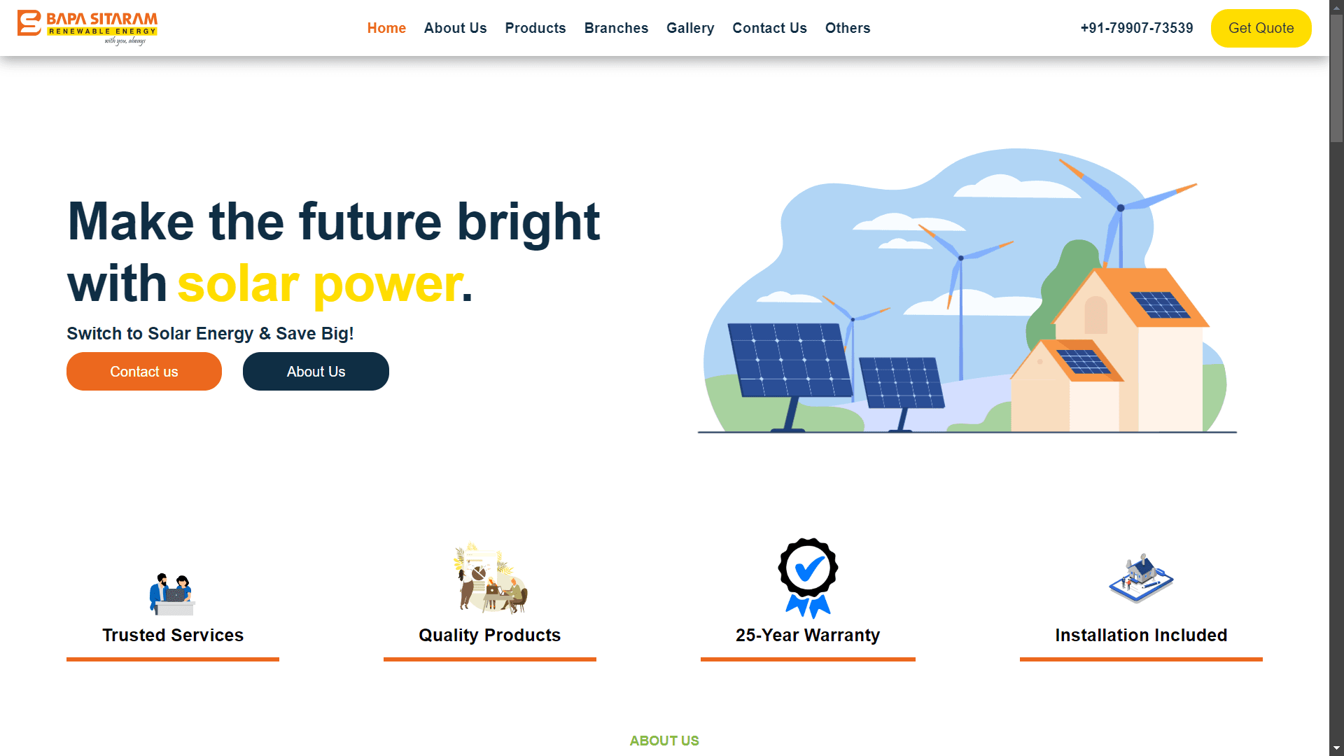 BSRE homepage with the headline: Make the future bright with solar power