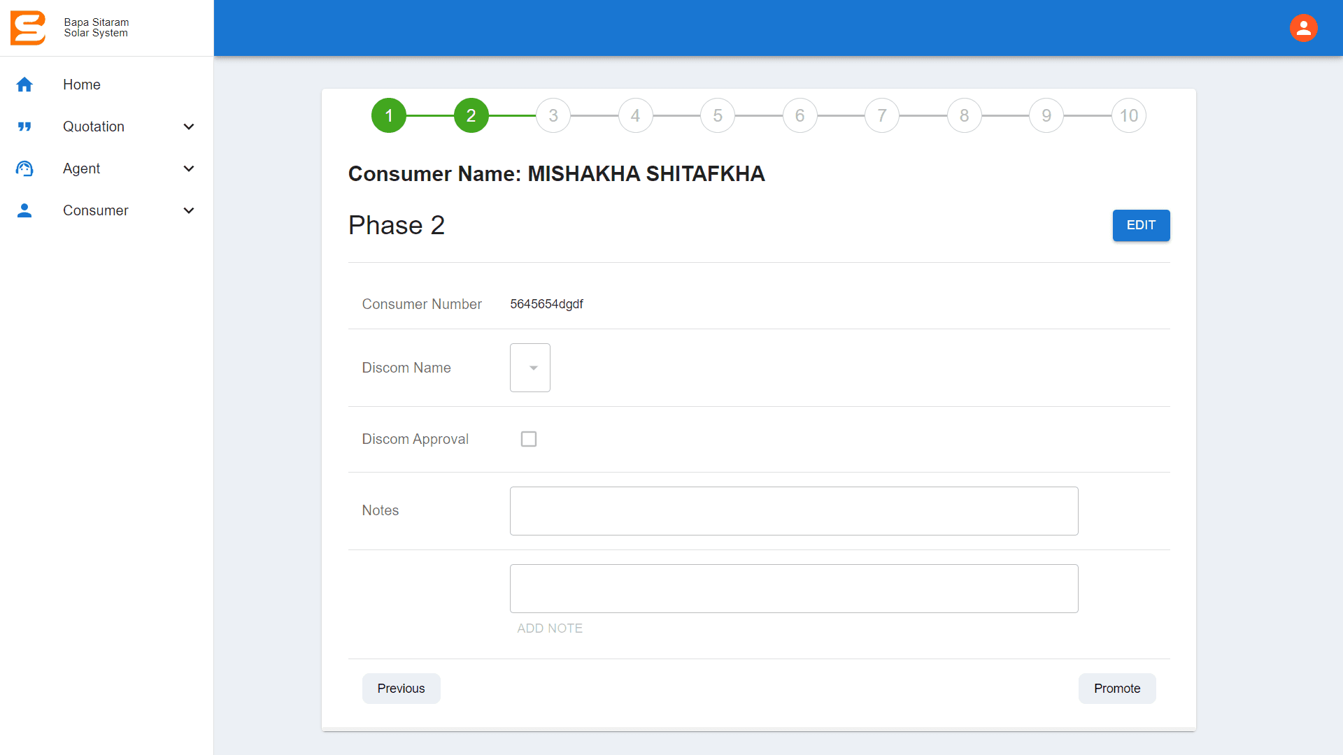 Project phase tracker with a ten-step progress bar